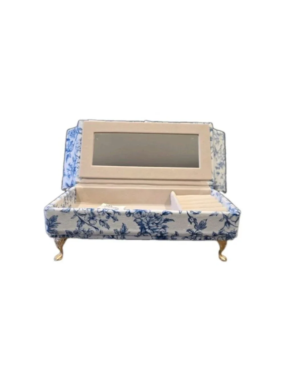 New Blue & White Floral Doll Sofa Jewelry Box Organizer Couch Jewelry Box